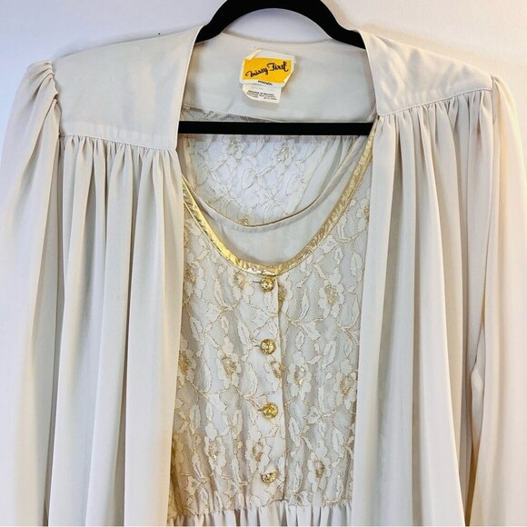 Missy First Vintage Cream Dress with Gold Accents and Cape Jacket - Picture 4 of 10
